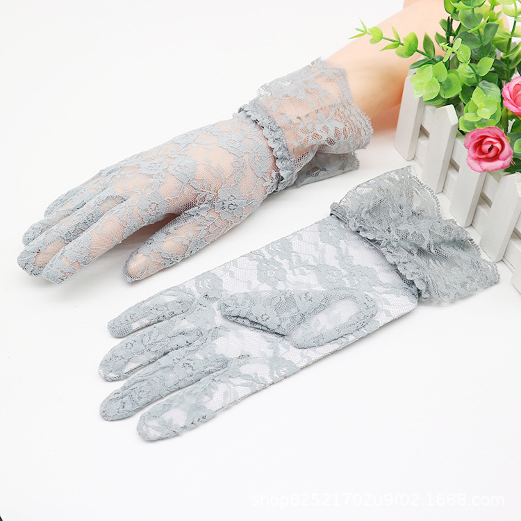 Summer lady lace short sunblock gloves thin lace drive uv proof lace wedding wholesale