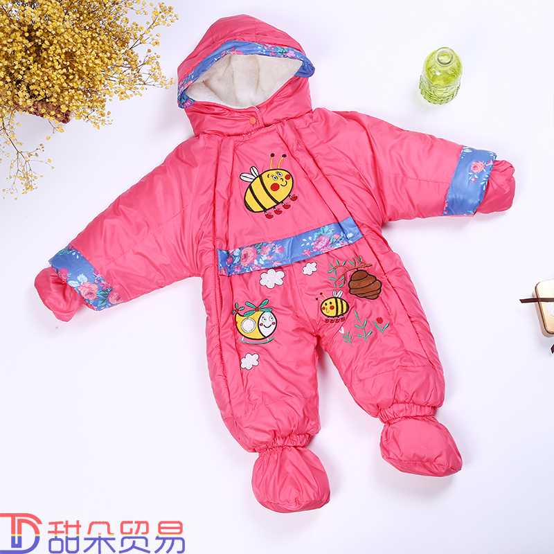 Newborn infant baby romper Jumpsuit dress up thick leotard with feet gloves wind out clothes
