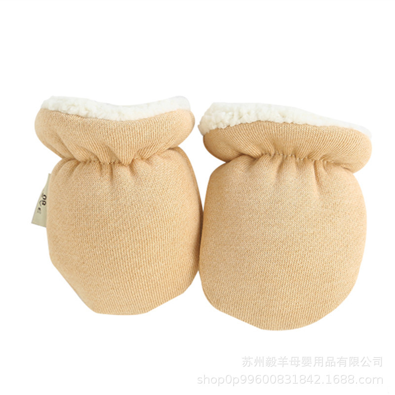 Newborn Baby Gloves Anti-Scratch Face Winter Warm Fleece-Lined Thick Colored Cotton Gloves Baby Newborn Lambswool