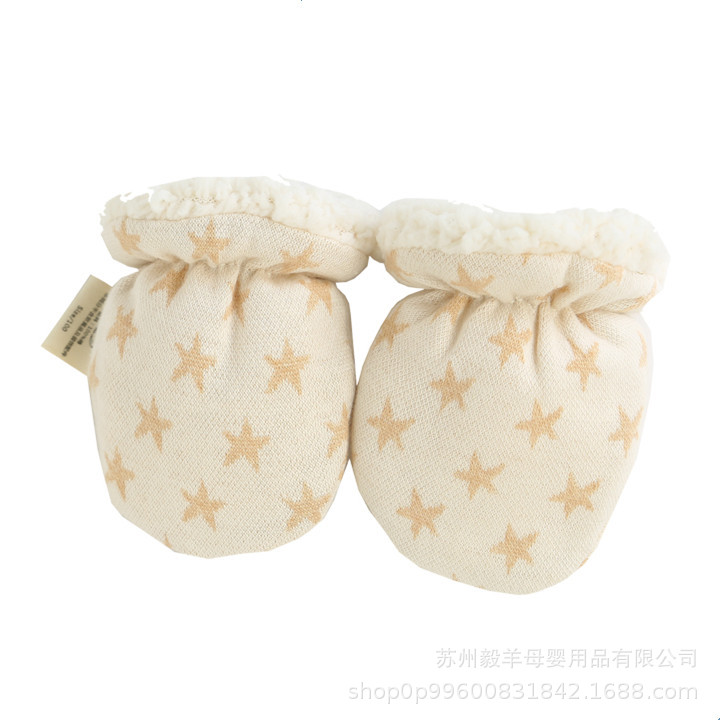 Newborn Baby Gloves Anti-Scratch Face Winter Warm Fleece-Lined Thick Colored Cotton Gloves Baby Newborn Lambswool