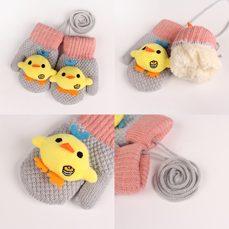 Winter Female 1-8 Years Old Warm Baby Boy Gloves Kindergarten Cartoon Baby plus Velvet Thickened Wholesale Baby Gloves