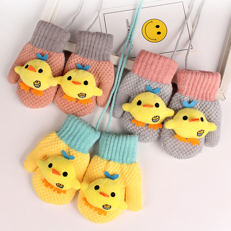 Winter Female 1-8 Years Old Warm Baby Boy Gloves Kindergarten Cartoon Baby plus Velvet Thickened Wholesale Baby Gloves