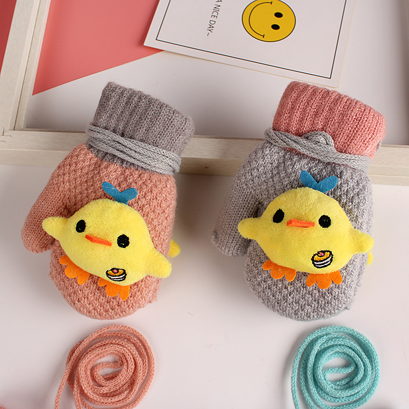 Winter Female 1-8 Years Old Warm Baby Boy Gloves Kindergarten Cartoon Baby plus Velvet Thickened Wholesale Baby Gloves