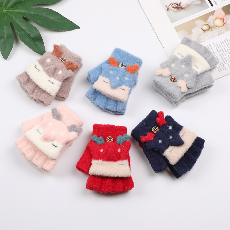 Children&#039;s Gloves Half Finger Gloves Three-Dimensional Cartoon Gloves Men and Women Baby Winter Fashion Flip Gloves Factory Direct Sales