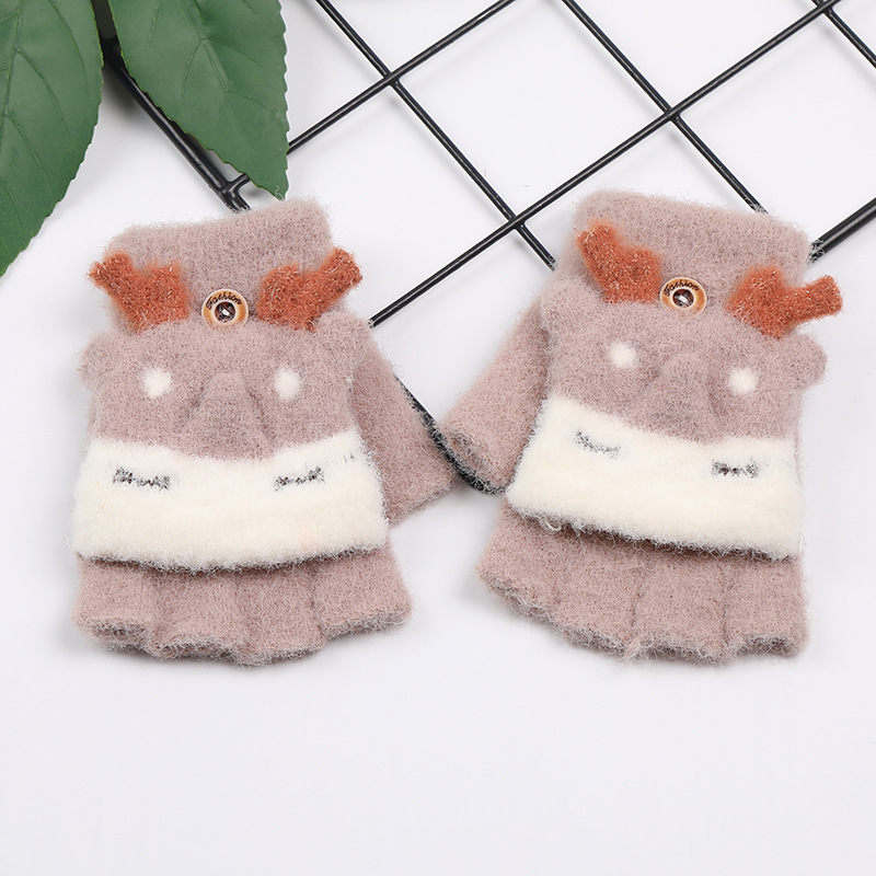 Children&#039;s Gloves Half Finger Gloves Three-Dimensional Cartoon Gloves Men and Women Baby Winter Fashion Flip Gloves Factory Direct Sales