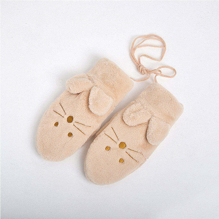 Winter plush warm cartoon gloves women add plush thickened Korean cartoon imitation rabbit fur cat full finger gloves