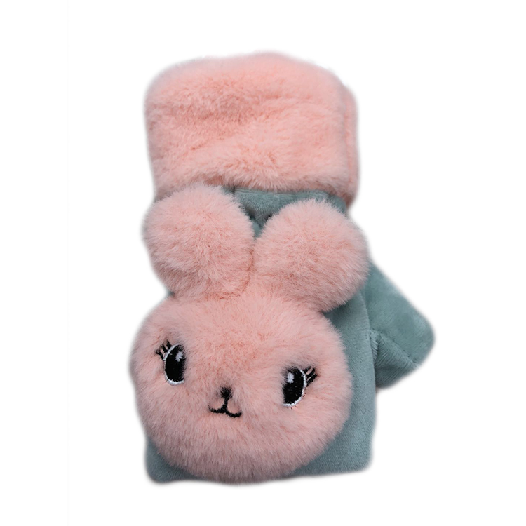 warm half - finger gloves winter with fleece thickened riding bike anti - cold cute rabbit cartoon gloves