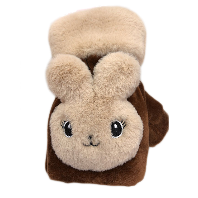 warm half - finger gloves winter with fleece thickened riding bike anti - cold cute rabbit cartoon gloves