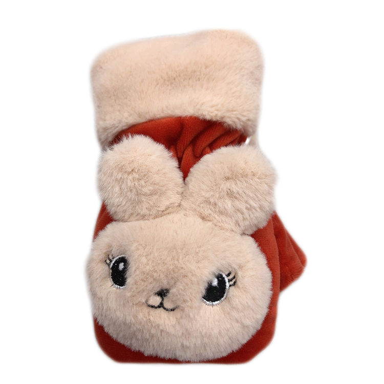 warm half - finger gloves winter with fleece thickened riding bike anti - cold cute rabbit cartoon gloves