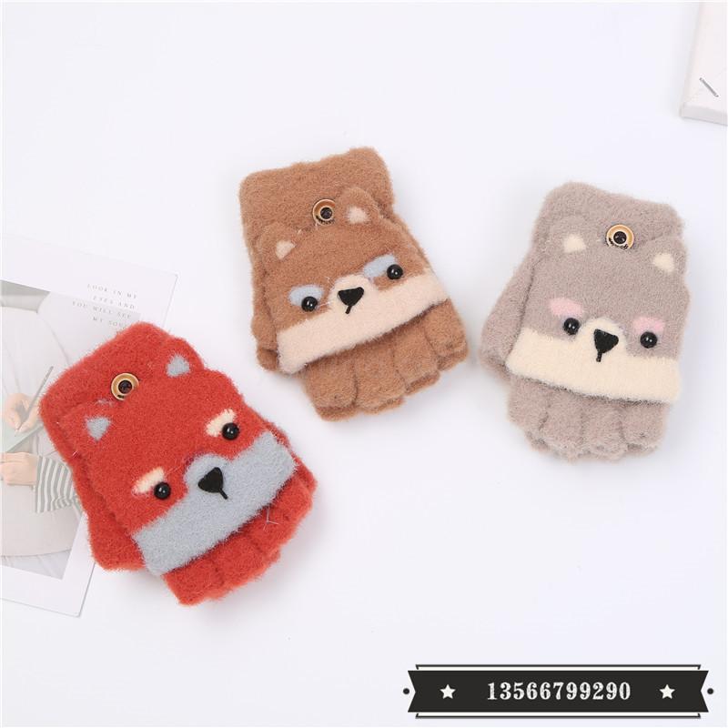 Children&#039;s Cartoon Gloves Keep Baby Warm Thick Half Finger Flip Boys&#039; and Girls&#039; Kids&#039; Gloves