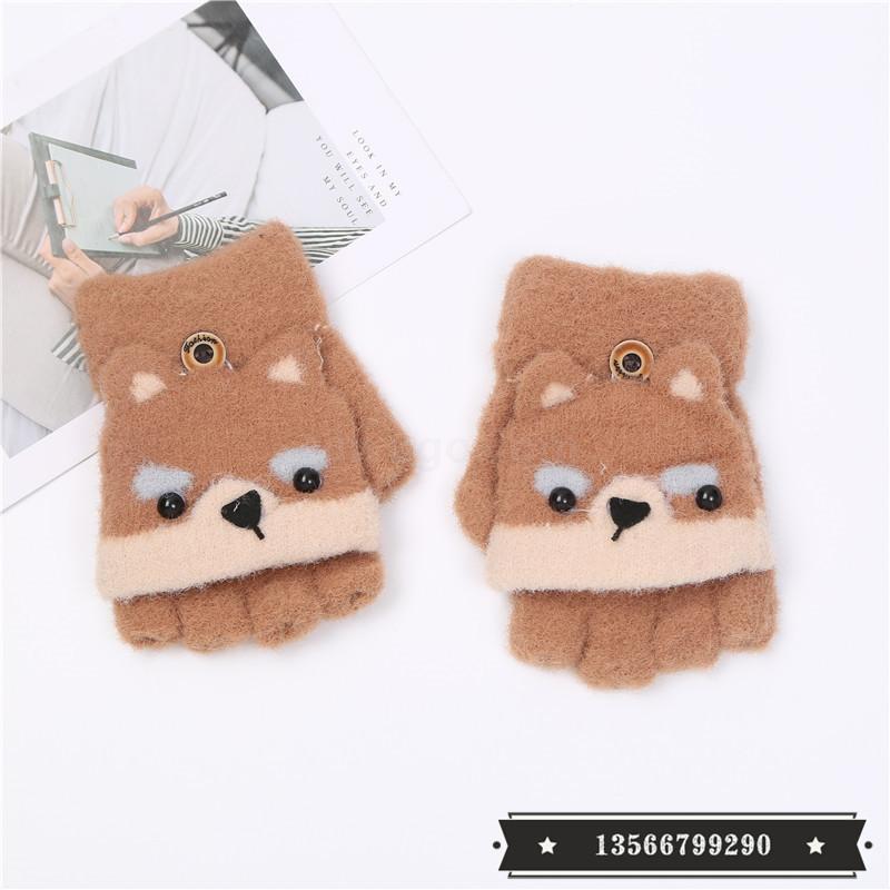 Children&#039;s Cartoon Gloves Keep Baby Warm Thick Half Finger Flip Boys&#039; and Girls&#039; Kids&#039; Gloves