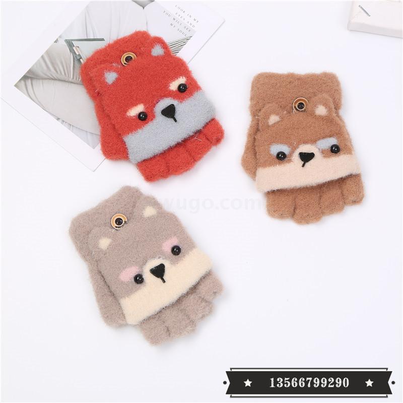 Children&#039;s Cartoon Gloves Keep Baby Warm Thick Half Finger Flip Boys&#039; and Girls&#039; Kids&#039; Gloves