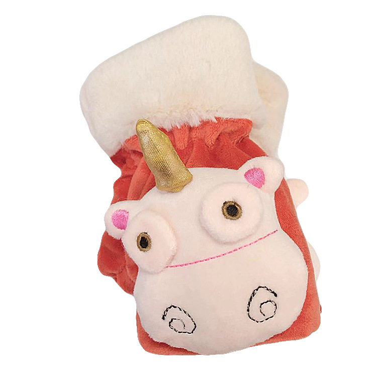 Winter plush cartoon gloves men and women add plush thickened warm half refers to unicorn gloves wholesale