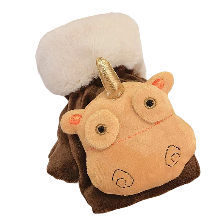 Winter plush cartoon gloves men and women add plush thickened warm half refers to unicorn gloves wholesale