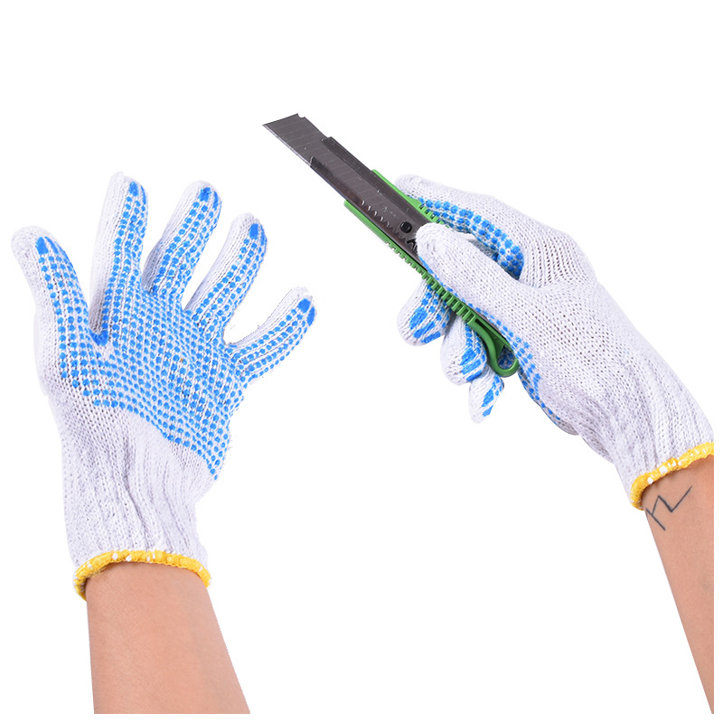 Labor protection gloves bleach cotton cotton point plastic gloves 600g point glue point bead non-slip Labor protection gloves manufacturers direct sales