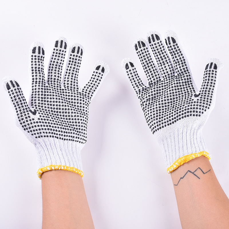 Labor protection gloves bleach cotton cotton point plastic gloves 600g point glue point bead non-slip Labor protection gloves manufacturers direct sales