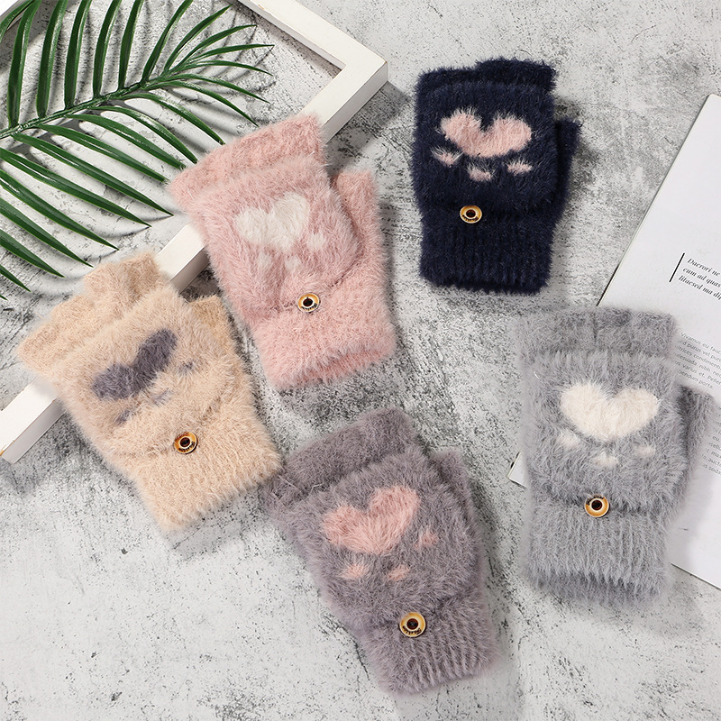 Factory Wholesale Winter New Deer Touch Screen Gloves Warm Thickened Knitting Wool Gloves