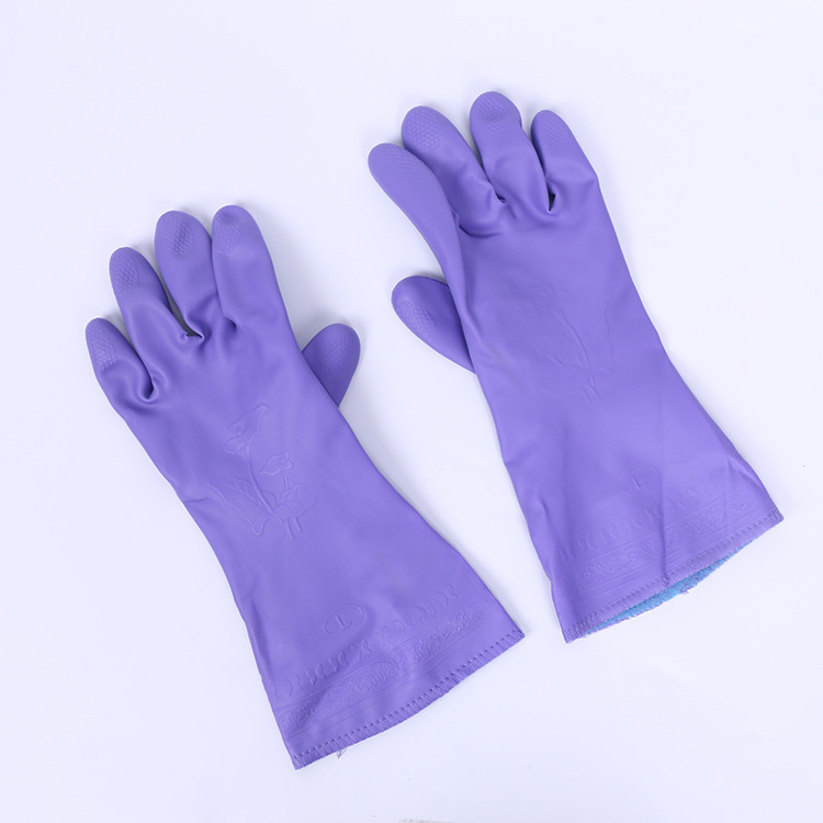Fashion Protective Pu Gloves Wear-Resistant Acid and Alkali Resistant Non-Slip PVC Velvet Household Dishwashing Warm Gloves Factory Direct Sales