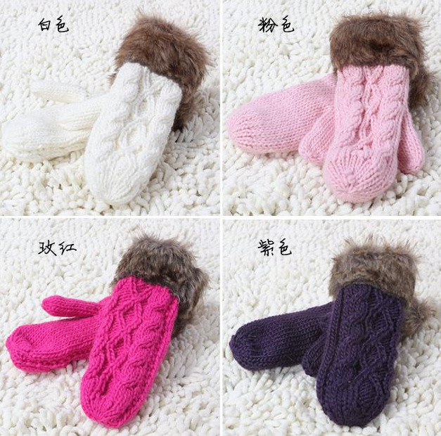 Winter muzzle knitting women lovely dress hemp and thickening women&#039;s imitation fur gloves
