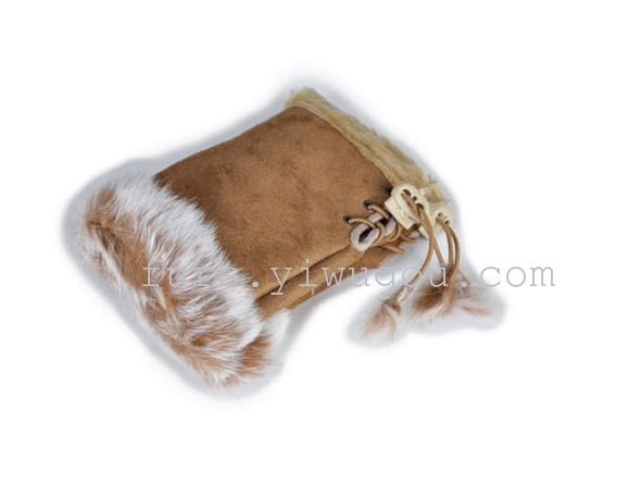 Khaki suede rabbit fur gloves half finger glove faux rabbit fur mittens