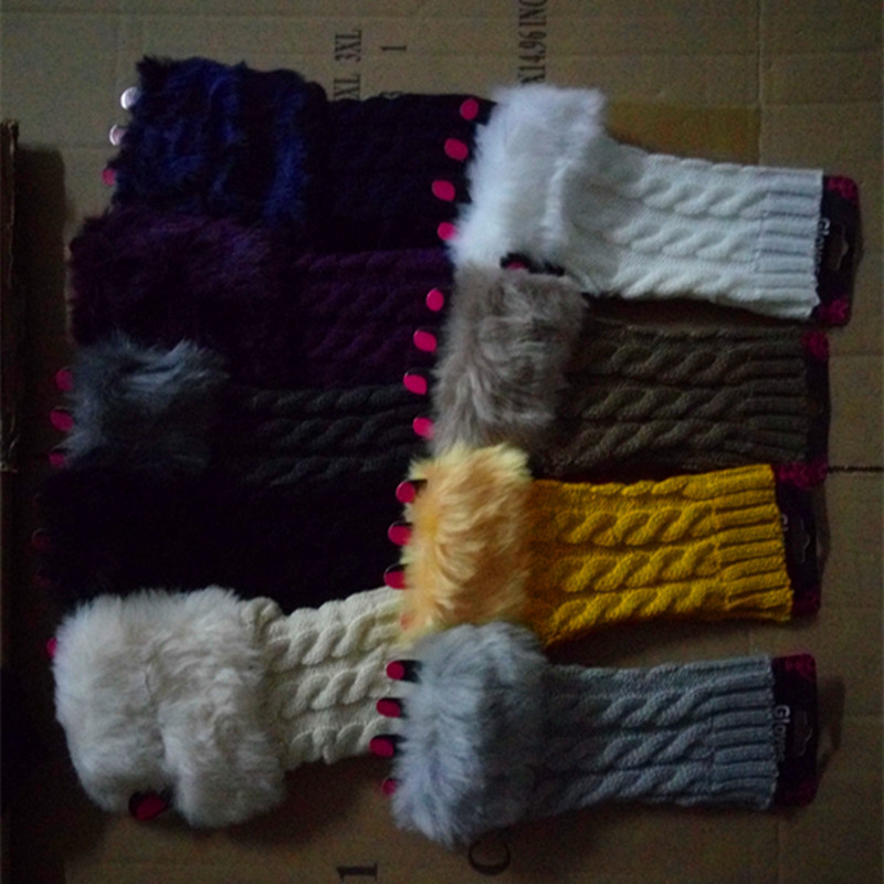Short paragraph imitation rabbit fur gloves wool semi - finger gloves autumn and winter warm ladies gloves manufacturers