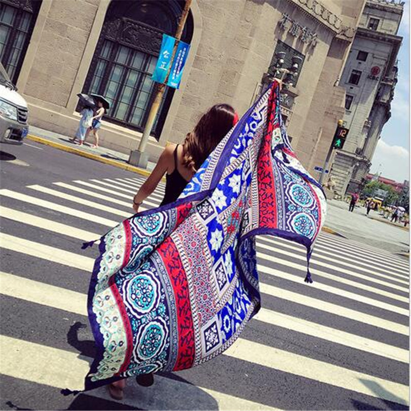 Shawl Women&#039;s Summer Seaside Desert Travel Super Long Silk Scarf Beach Towel Ethnic Style Cotton Linen Sunscreen Shawl