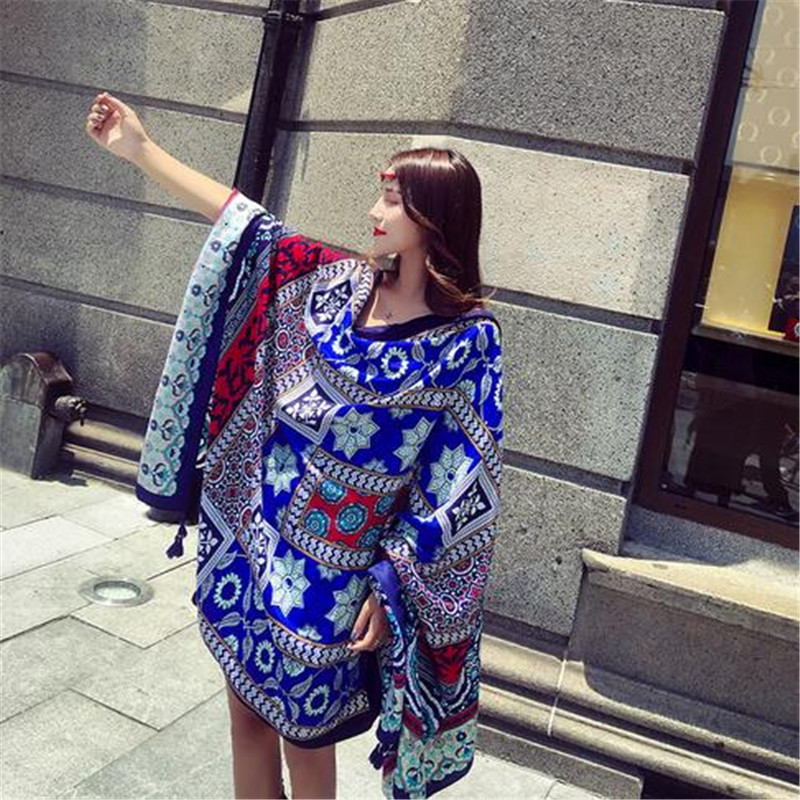 Shawl Women&#039;s Summer Seaside Desert Travel Super Long Silk Scarf Beach Towel Ethnic Style Cotton Linen Sunscreen Shawl