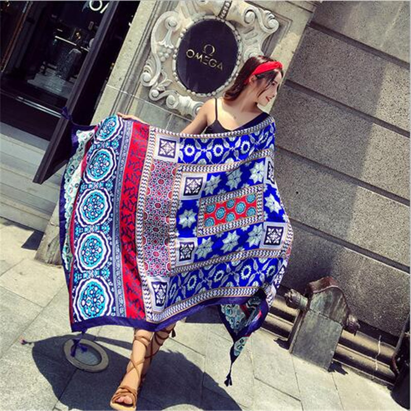 Shawl Women&#039;s Summer Seaside Desert Travel Super Long Silk Scarf Beach Towel Ethnic Style Cotton Linen Sunscreen Shawl