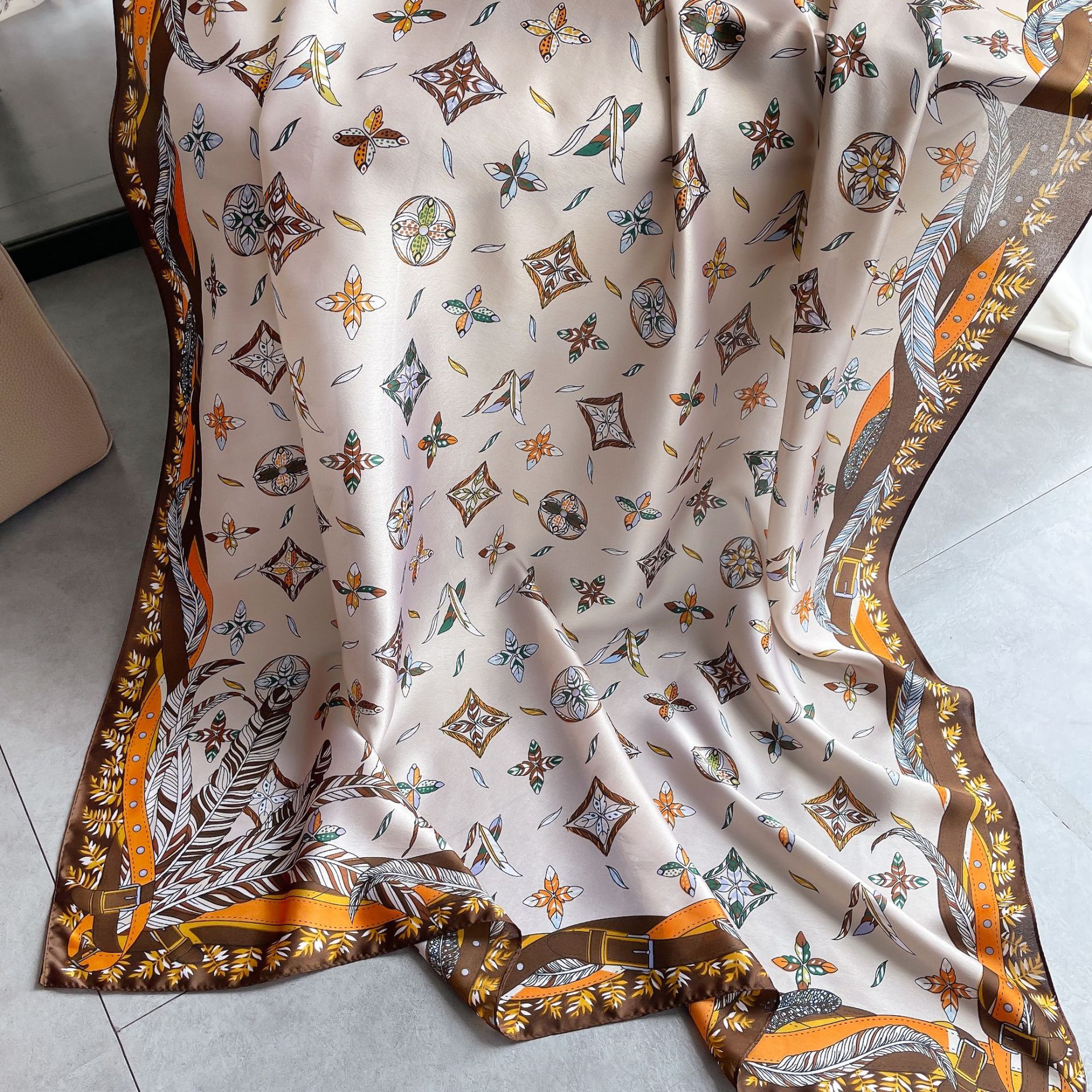 New Korean Style Spring and Summer Geometric Printed Scarf Female 90cm Scarf Sunscreen Shawl Decorative Beach Towel Factory Wholesale