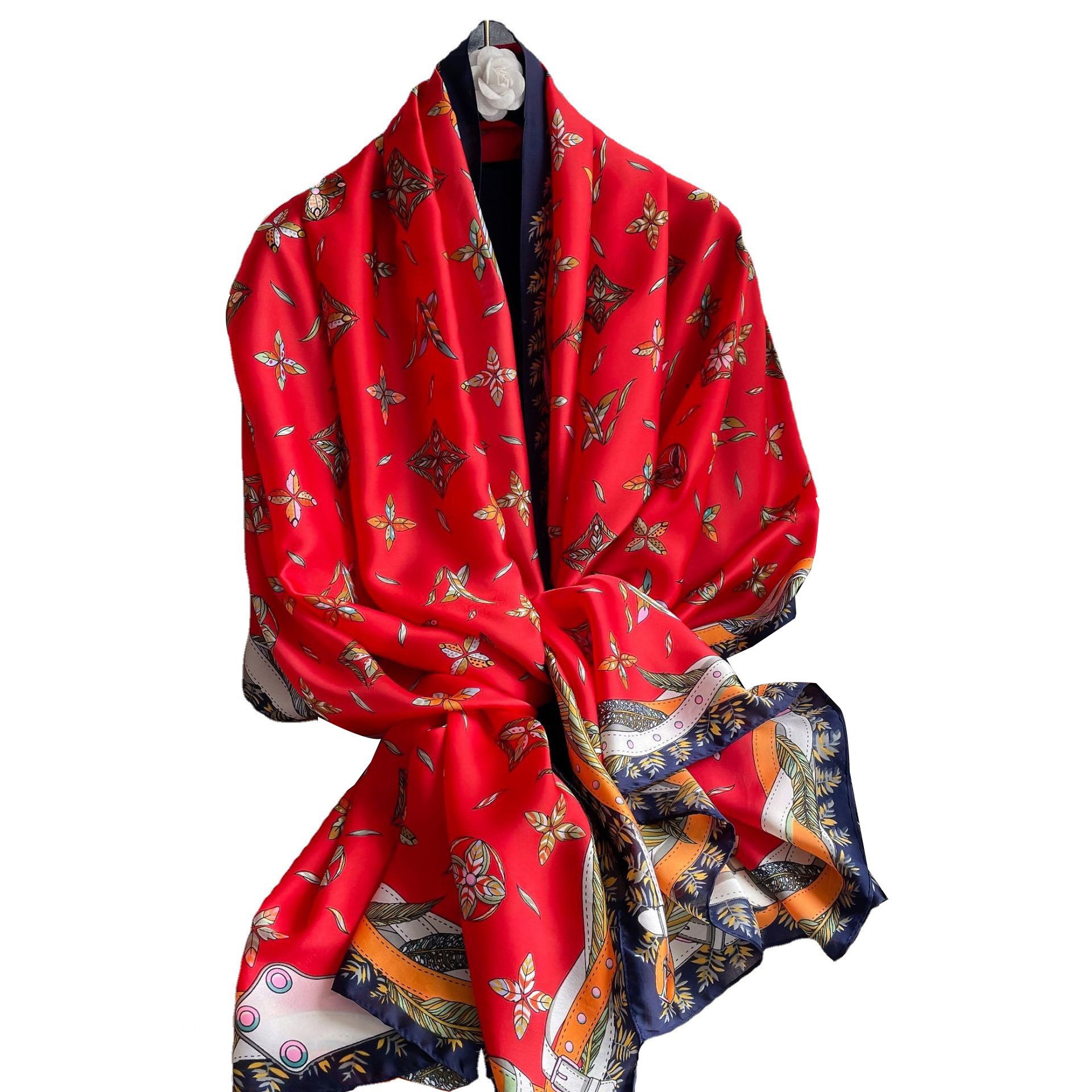 New Korean Style Spring and Summer Geometric Printed Scarf Female 90cm Scarf Sunscreen Shawl Decorative Beach Towel Factory Wholesale