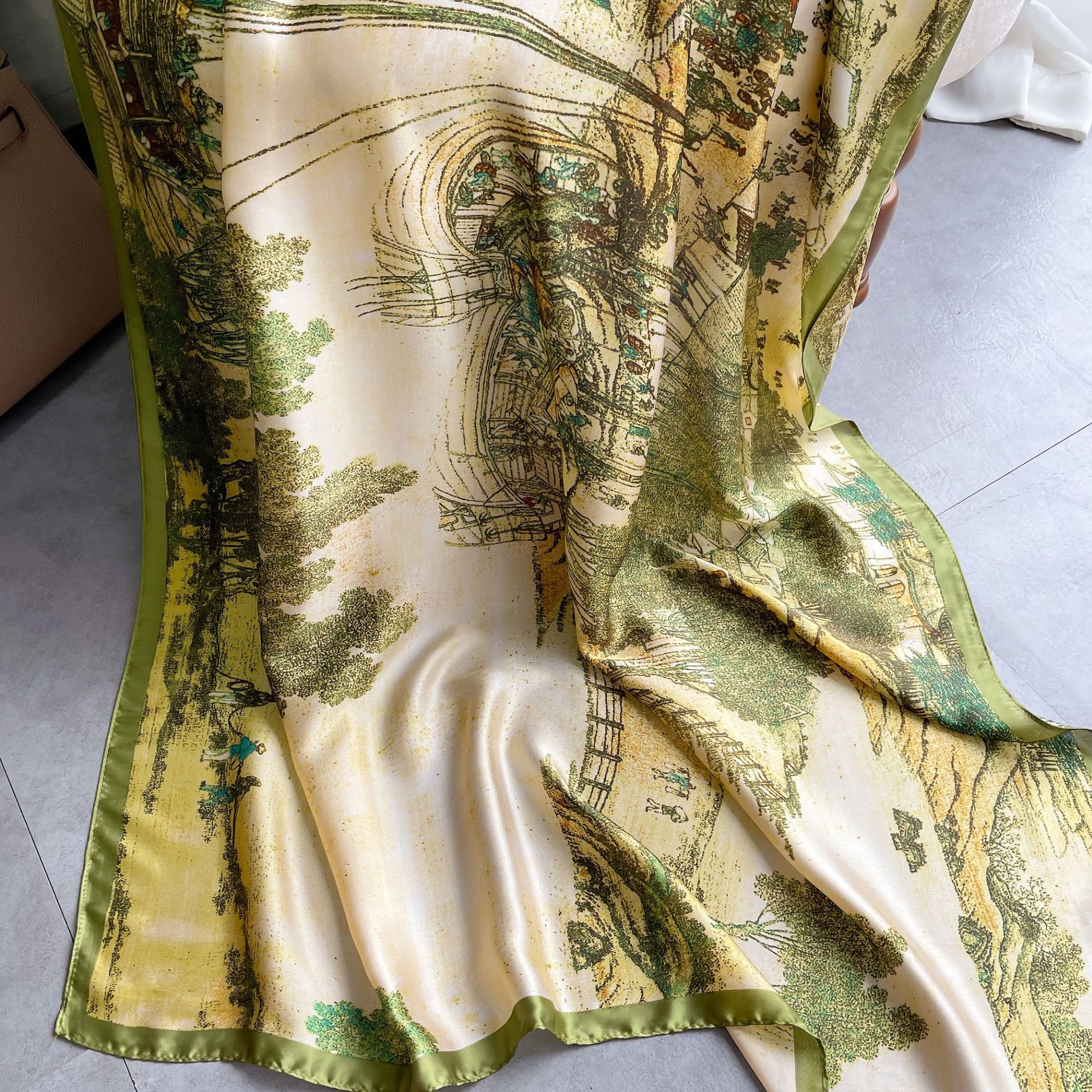 New Silk Scarf Women&#039;s Artificial Silk Printing Decoration Scarf Pastoral Style Decorative All-Match Sunscreen Shawl Beach Towel Wholesale
