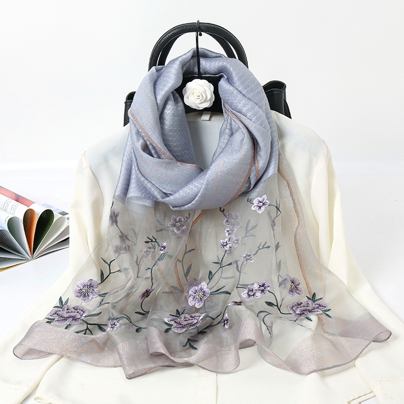 New Silk Wool Embroidery Scarf Silk Wool Embroidery Mulberry Silk Scarf Fashion Sunscreen Shawl for Women Wholesale