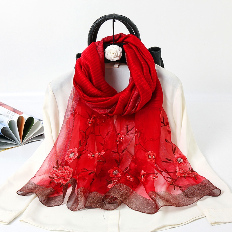 New Silk Wool Embroidery Scarf Silk Wool Embroidery Mulberry Silk Scarf Fashion Sunscreen Shawl for Women Wholesale