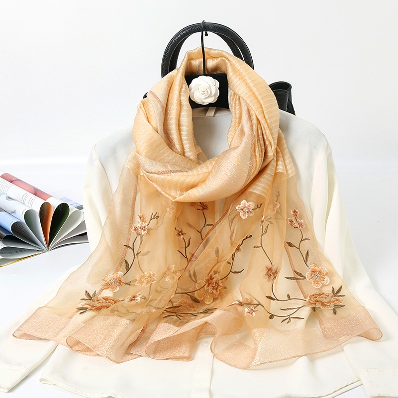 New Silk Wool Embroidery Scarf Silk Wool Embroidery Mulberry Silk Scarf Fashion Sunscreen Shawl for Women Wholesale