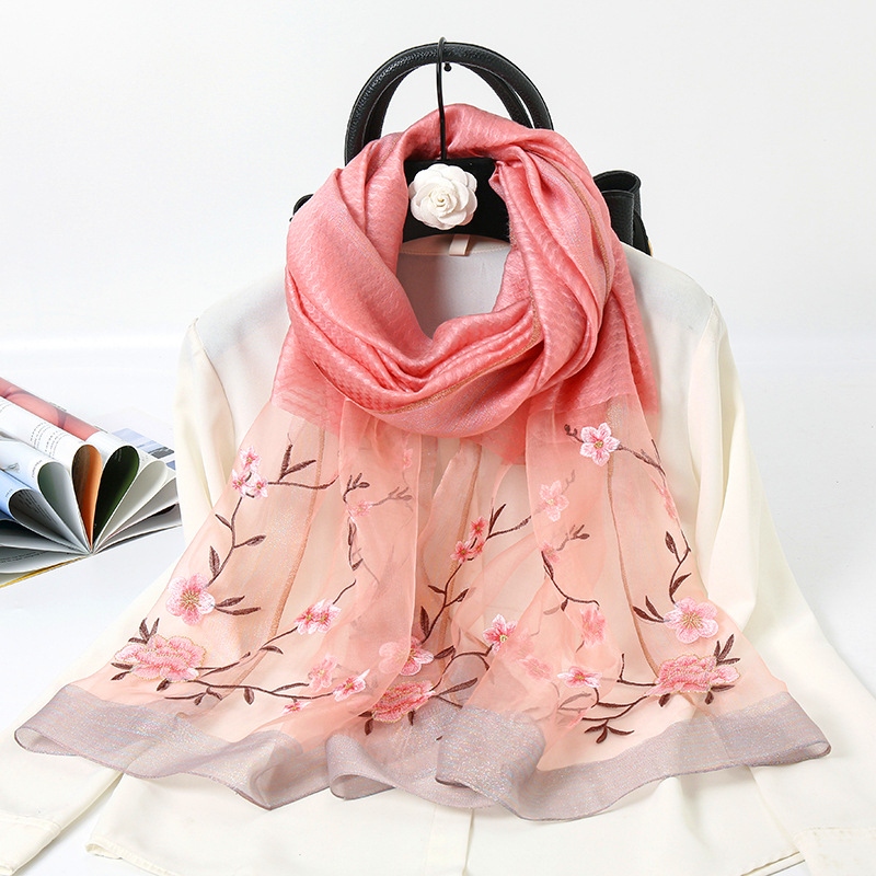 New Silk Wool Embroidery Scarf Silk Wool Embroidery Mulberry Silk Scarf Fashion Sunscreen Shawl for Women Wholesale