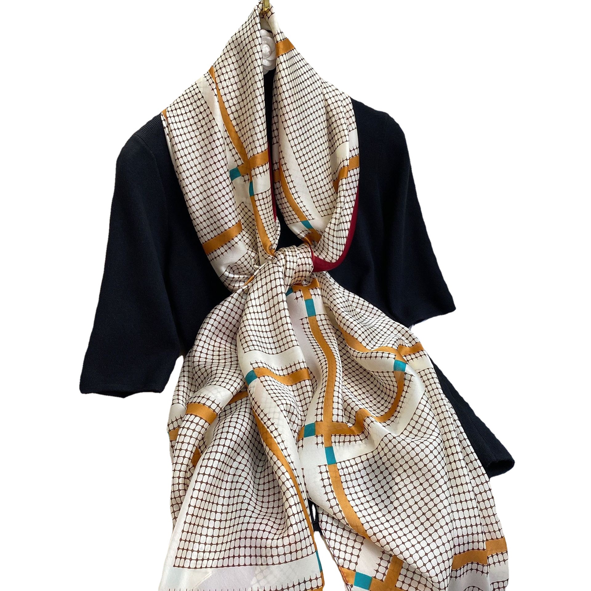 Emulation Silk Scarf Spring and Summer New Fashion All-Match Mid-Length Plaid Warm Sunscreen Shawl Women&#039;s Scarf