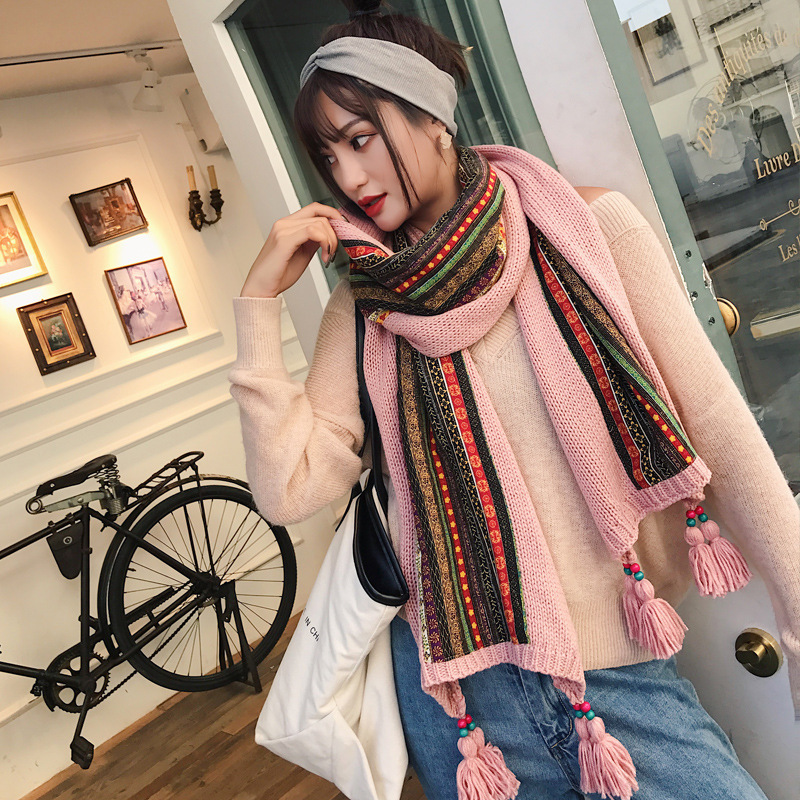 Autumn and Winter Ethnic Style Long Knitted Wool Scarf Women&#039;s Dual-Use Talma Lengthen to Keep Warm Scarf One Piece Dropshipping