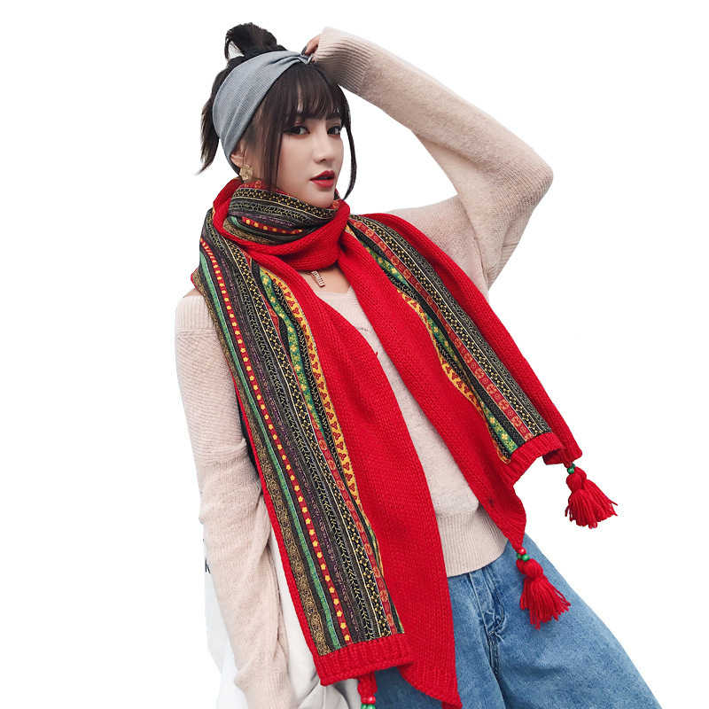 Autumn and Winter Ethnic Style Long Knitted Wool Scarf Women&#039;s Dual-Use Talma Lengthen to Keep Warm Scarf One Piece Dropshipping