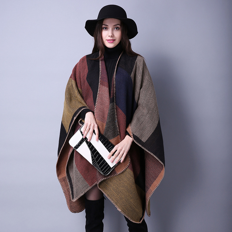 and Winter Scarf Versatile Lattice Ladies Travel Shawl Cashmerelike Foreign Trade Ethnic Style Split Thickened Cape