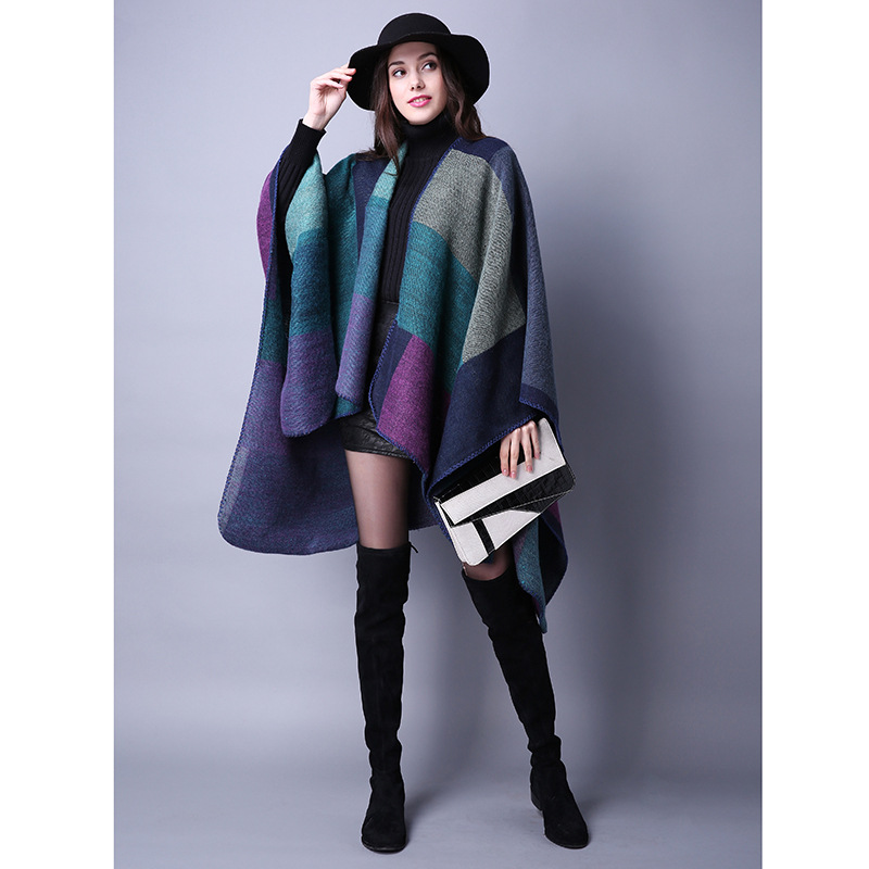 and Winter Scarf Versatile Lattice Ladies Travel Shawl Cashmerelike Foreign Trade Ethnic Style Split Thickened Cape