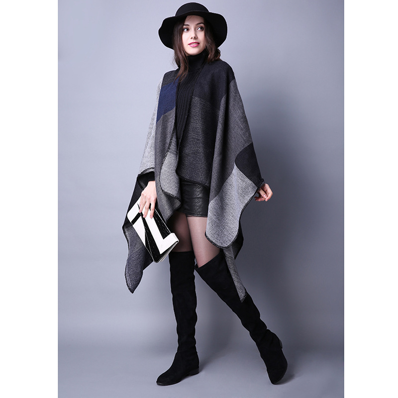 and Winter Scarf Versatile Lattice Ladies Travel Shawl Cashmerelike Foreign Trade Ethnic Style Split Thickened Cape