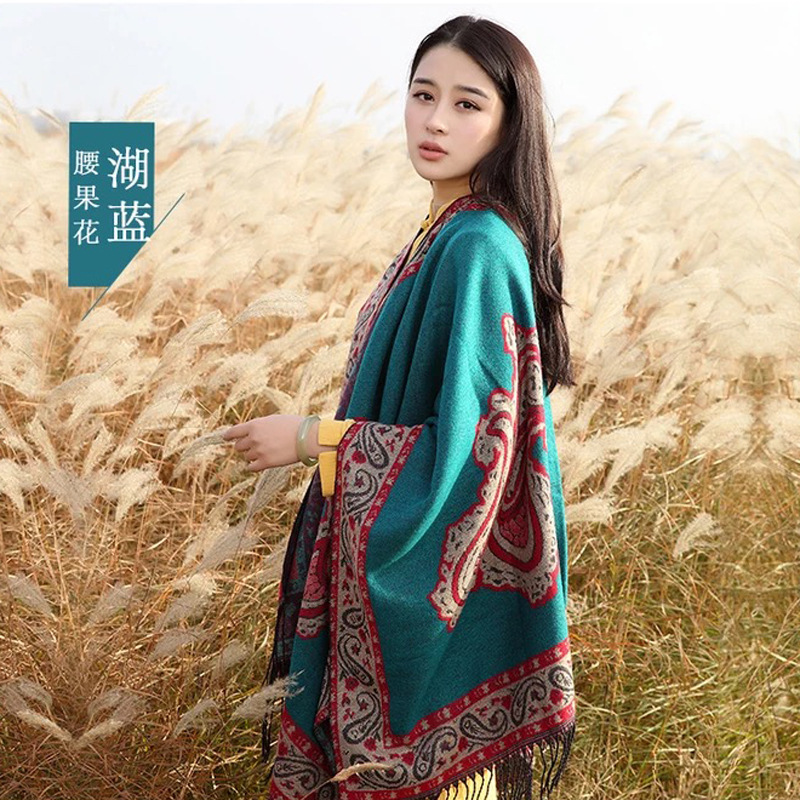 Style Thick Scarf Split Scarf Warm Travel Shawl Scarf Autumn and Winter Photography Air Conditioning Velvet Ethnic Scarf