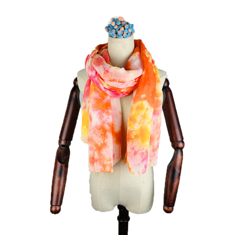 Cotton and Linen Tie-Dyed Travel Sun Protection Foreign Trade Beach Female Scarf Accessories Factory Wholesale TR Scarf