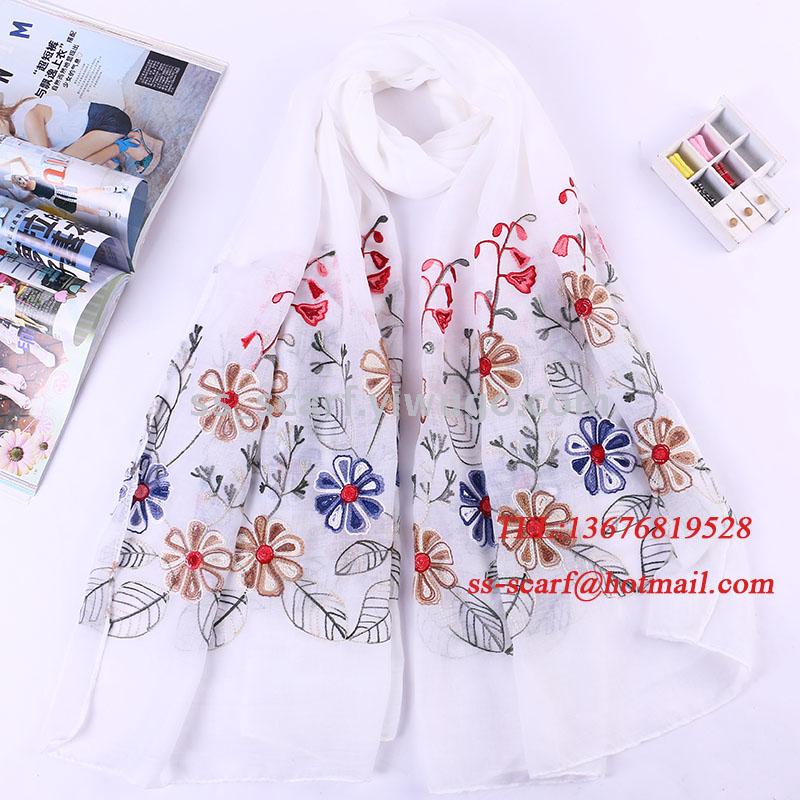 70% Polyester 30% Viscose Embroidery Flower Scarf Floral Shawl Plant tippet head scarf Chinese style have stock