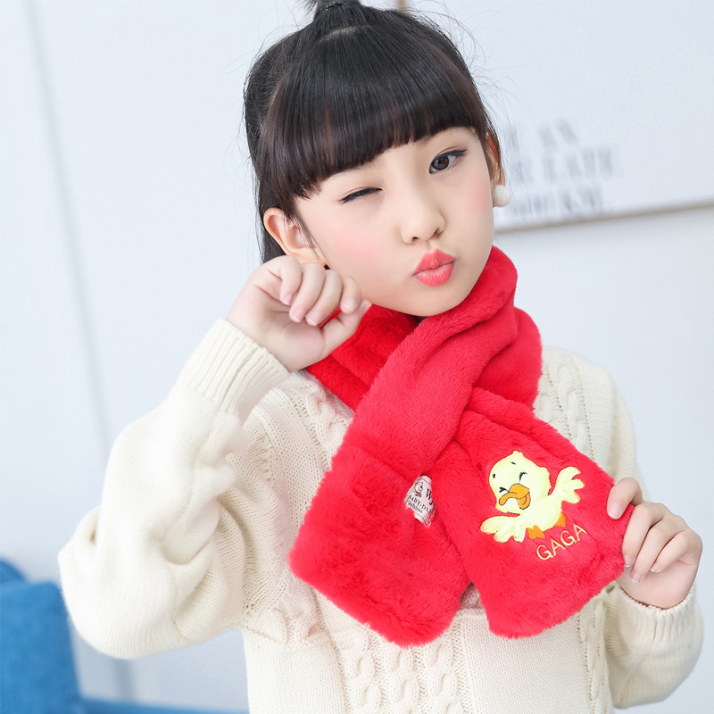 Korean Style Autumn and Winter New Men&#039;s and Women&#039;s Warm Scarf Thickened Imitation Rabbit Fur Embroidery Cartoon All-Match Scarf