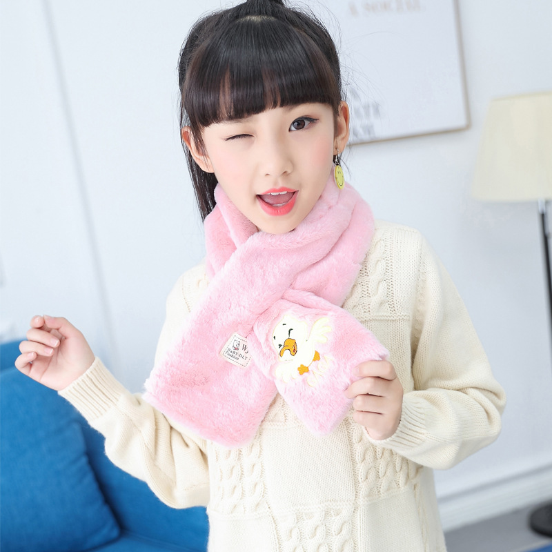 Korean Style Autumn and Winter New Men&#039;s and Women&#039;s Warm Scarf Thickened Imitation Rabbit Fur Embroidery Cartoon All-Match Scarf