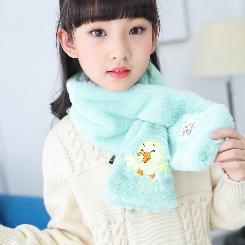 Korean Style Autumn and Winter New Men&#039;s and Women&#039;s Warm Scarf Thickened Imitation Rabbit Fur Embroidery Cartoon All-Match Scarf