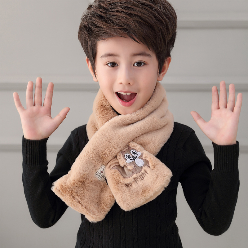 Korean Style Autumn and Winter New Men&#039;s and Women&#039;s Warm Scarf Thickened Imitation Rabbit Fur Embroidery Cartoon All-Match Scarf