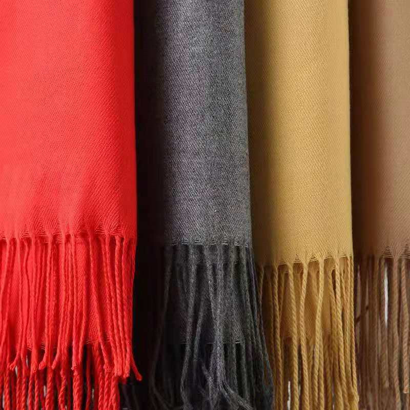 Cashmere Scarf Women&#039;s Solid Color Cashmere-like Garland Scarf Autumn and Winter Thickening Embroidery Cashmere Shawl 220G