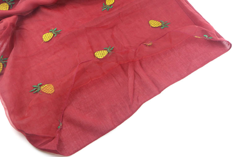 Foreign Trade Four Seasons Twill Cotton Embroidery Scarf Pineapple Embroidery Talma Dual-Use Travel Air Conditioning Sunscreen Scarf